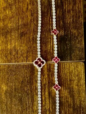 Women's White and Red Floral Tennis Necklace - Elegant Crystal Chain